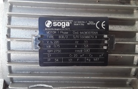 Elektromotor Soga 0.75 kw, 2.750 rpm 220 volt 