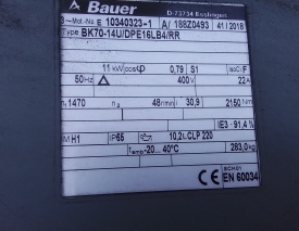 Reductor Bauer 11 kw, 48 rpm !