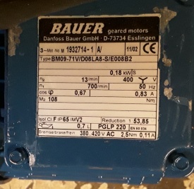 Reductor Bauer 0.18 kw, 13 rpm 