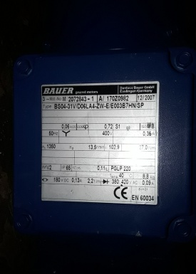 Reductor Bauer 0.06 kw, 13.5 rpm 