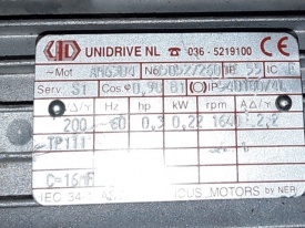 2x Reductor Unidrive met rem 0.22 kw, 110 rpm 60hz