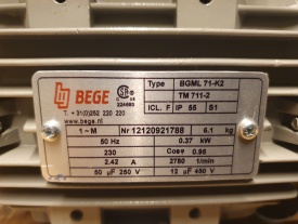 5 x Elektromotor Bege 0.37 kw, 2.780 rpm 230 volt